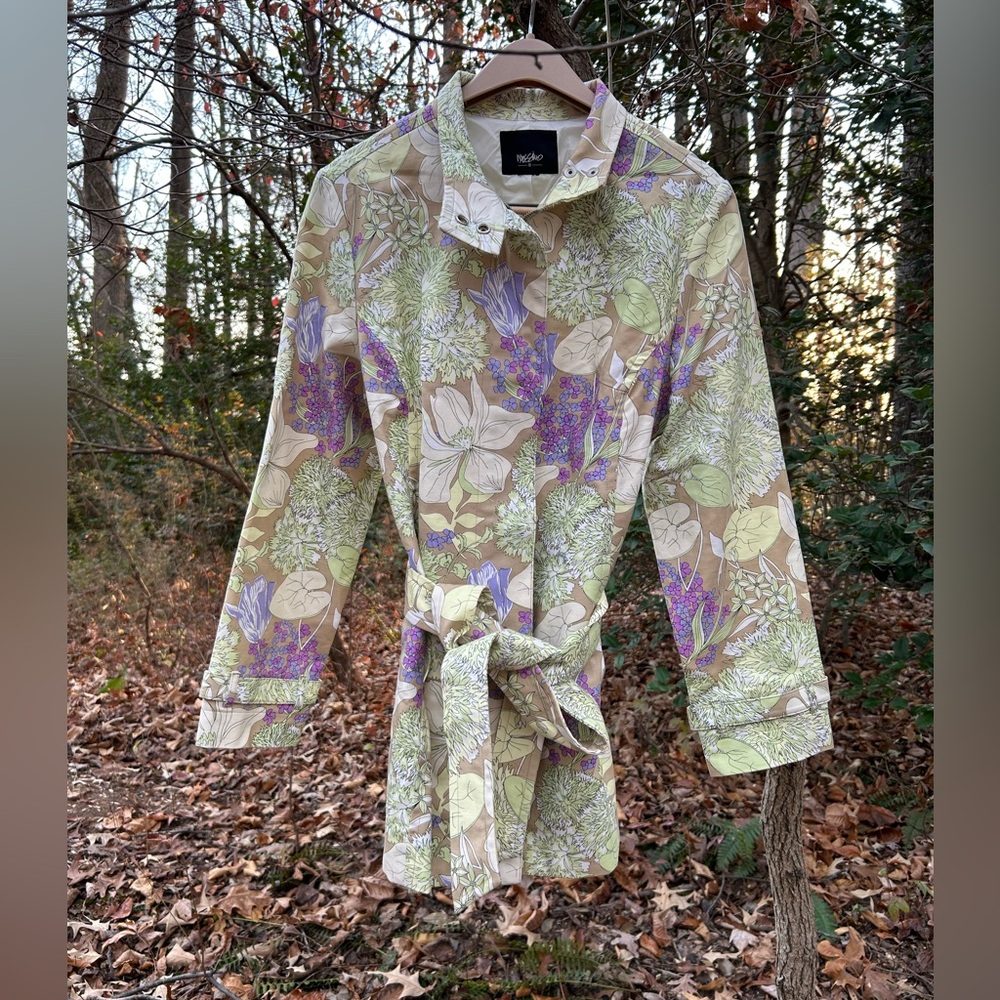 Mossimo Supply Co. Women's Boho Green Purple Beige Floral Belted Trench/Jacket